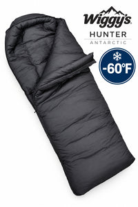 Wiggys_Hunter_Antarctic_Rectangular dark gray mummy-style sleeping bag shown on a plain white background.