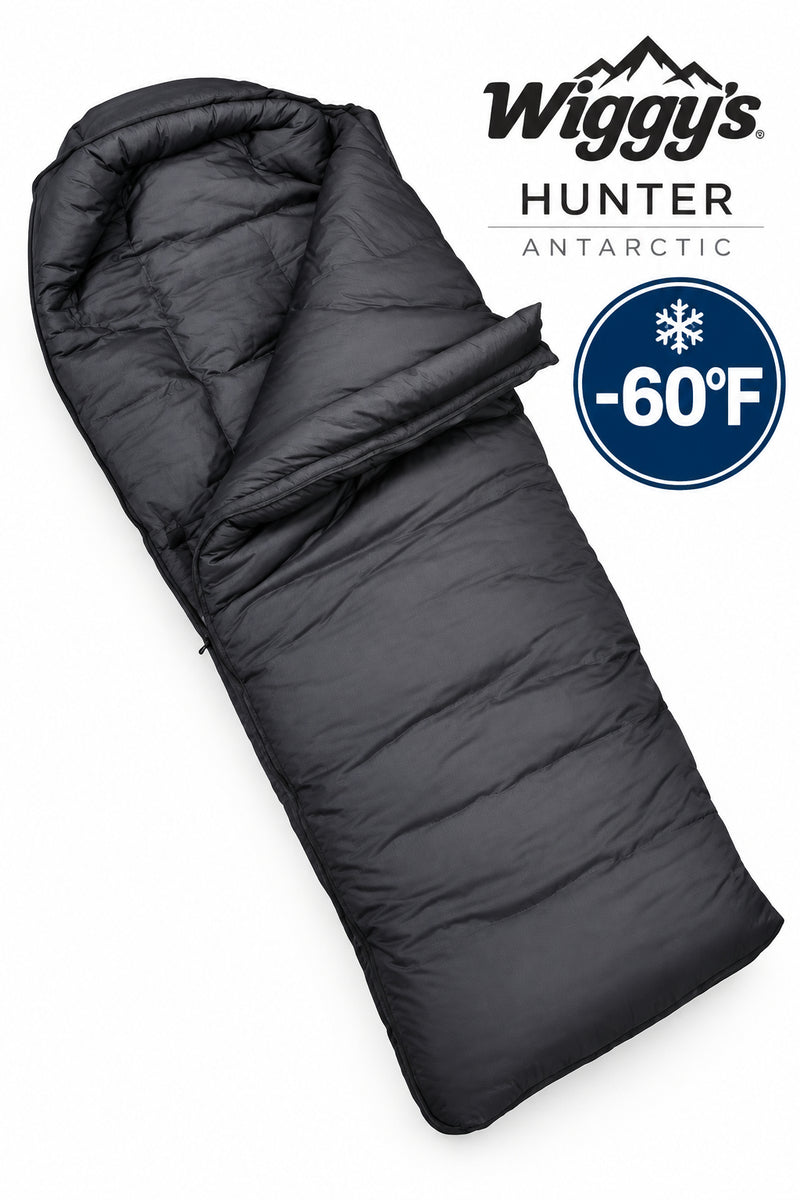 Load image into Gallery viewer, Wiggys_Hunter_Antarctic_Rectangular dark gray mummy-style sleeping bag shown on a plain white background.
