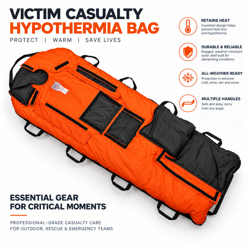 Load image into Gallery viewer, An orange and black emergency medical support pad or stretcher pad with multiple padded sections, black straps, and a small white label, shown on a plain white background.
